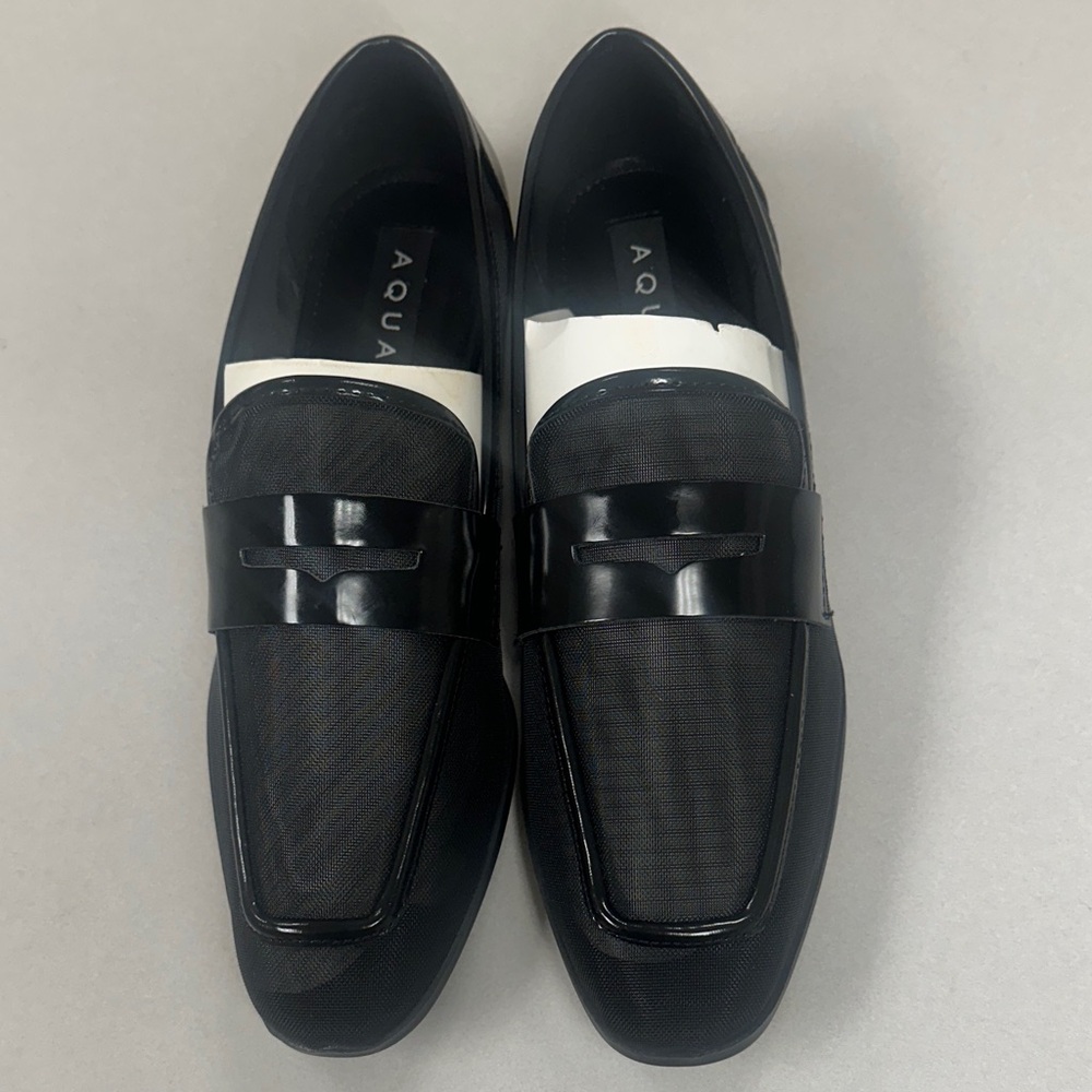Aqua Black Patent and Mesh Penny Loafers